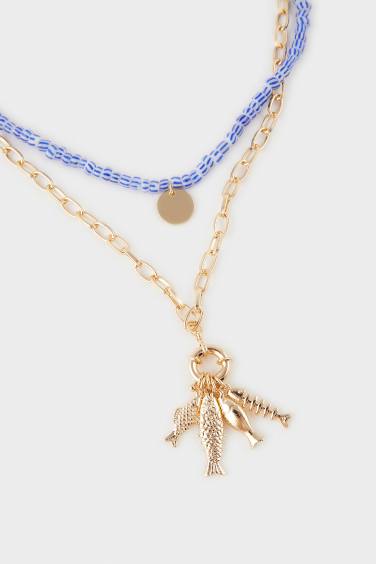 Woman 2 Piece Gold Blue Necklace