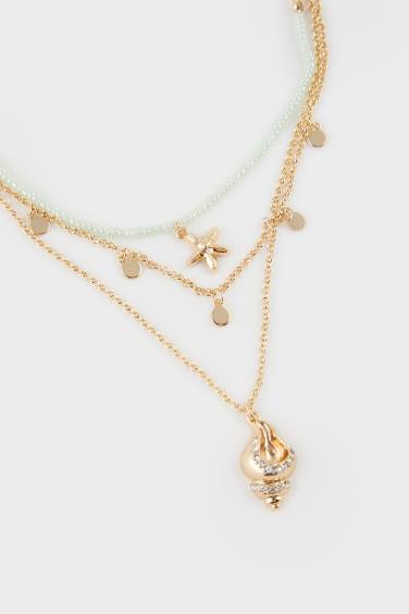 طقم 3 عقود ذهبية صدفة نسائي