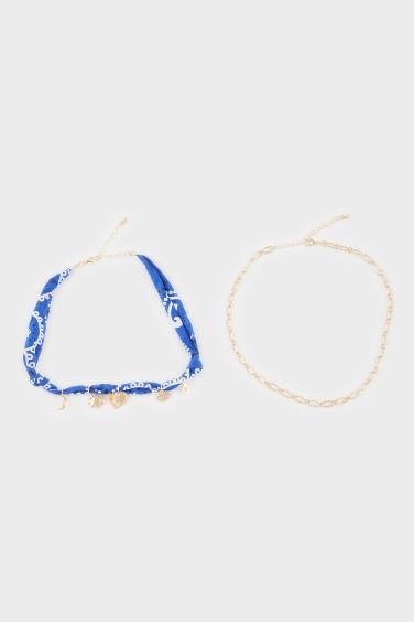 Woman 2 Piece Blue and Gold Necklace