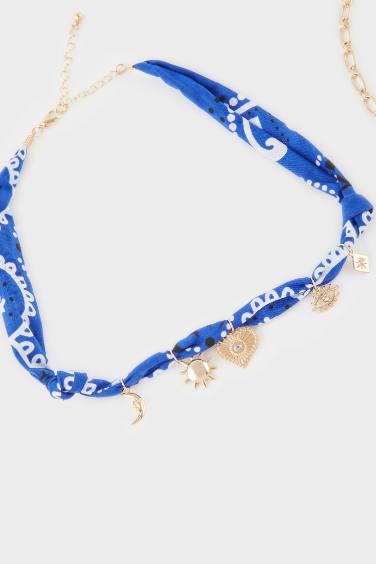 Woman 2 Piece Blue and Gold Necklace