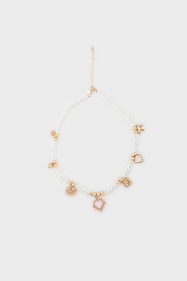 Woman Pearl Gold Charm Necklace