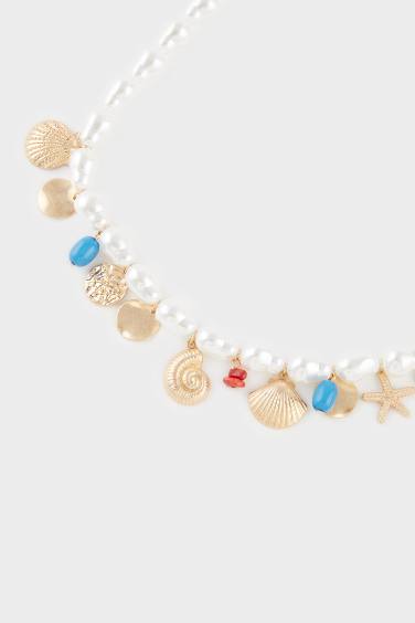Woman Pearl Gold Charm Necklace