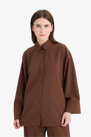 Relax Fit 2'li Takım Gofre Dokulu Uzun Kollu Gömlek Pantolon