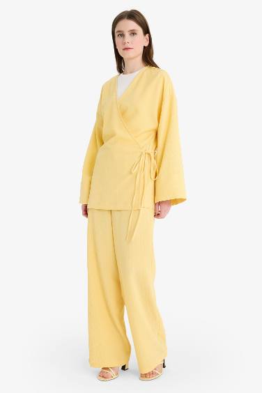 Relax Fit Gofre Textured Kimono Trousers 2 Piece Set