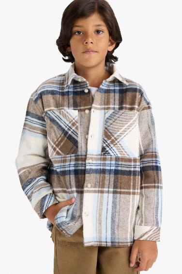 Boy Oversize Fit Polo Neck Flannel Shirt