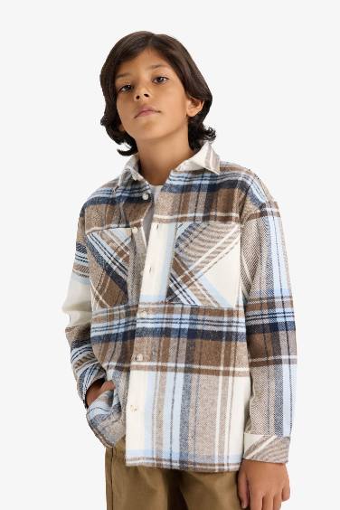 Boy Oversize Fit Polo Neck Flannel Shirt