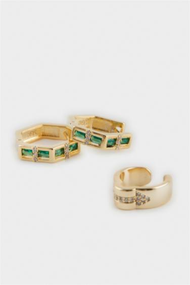 Reis x DeFacto 14K Gold Plated Grada Duo Woman 2 Piece Earrings