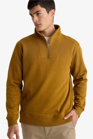 Regular Fit Yarım Balıkçı Yaka Fermuarlı Kalın Sweatshirt