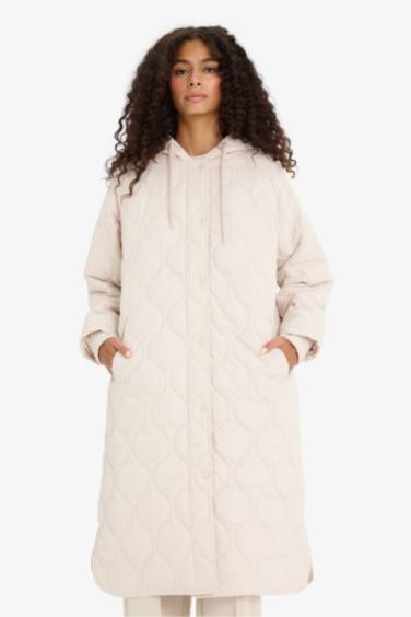 Regular Fit Hooded Quilted Long Jacket