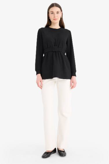 Regular Fit Thessaloniki Fabric Crew Neck Long Sleeve Tunic