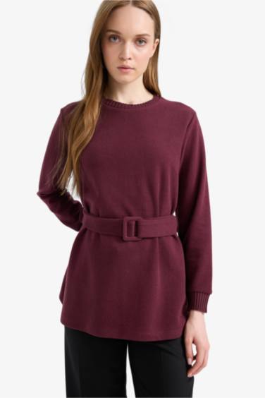 Regular Fit Bisiklet Yaka İçi Yumuşak Tüylü Selanik Kumaş Uzun Kollu Tunik