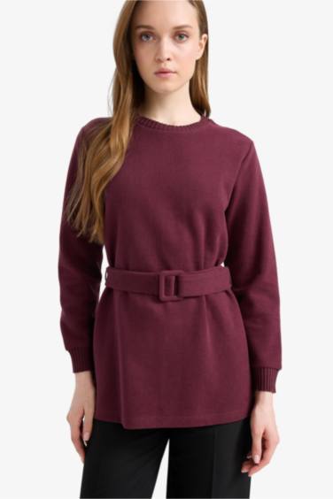 Regular Fit Bisiklet Yaka İçi Yumuşak Tüylü Selanik Kumaş Uzun Kollu Tunik