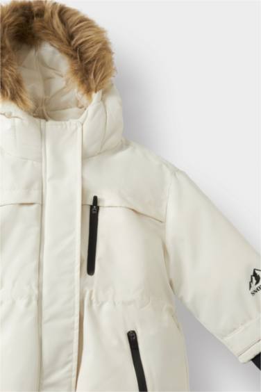 Kız Bebek Kapüşonlu Fermuarlı Şişme Mont 