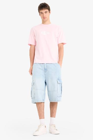 Cargo Fit Cotton Denim Bermuda Shorts