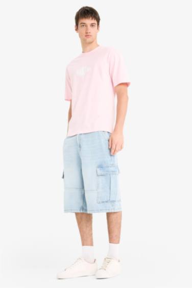 Cargo Fit Cotton Denim Bermuda Shorts