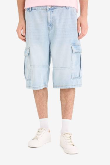 Cargo Fit Cotton Denim Bermuda Shorts