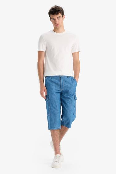 Cotton Regular Fit Denim Bermuda Shorts