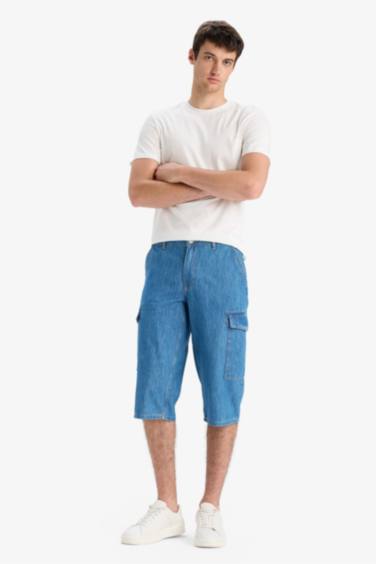 Cotton Regular Fit Denim Bermuda Shorts