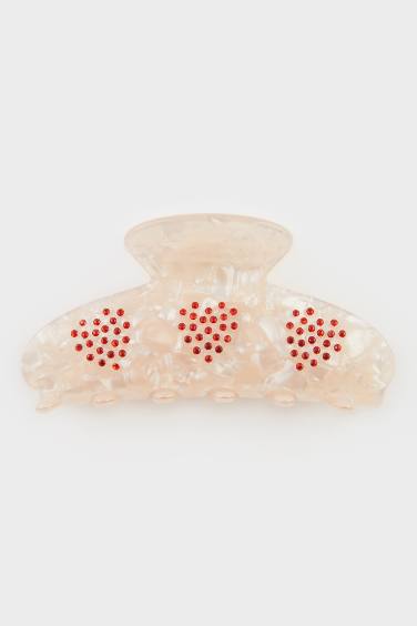 مشبك شعر بتأثير صدفي بنقش قلوب نسائي