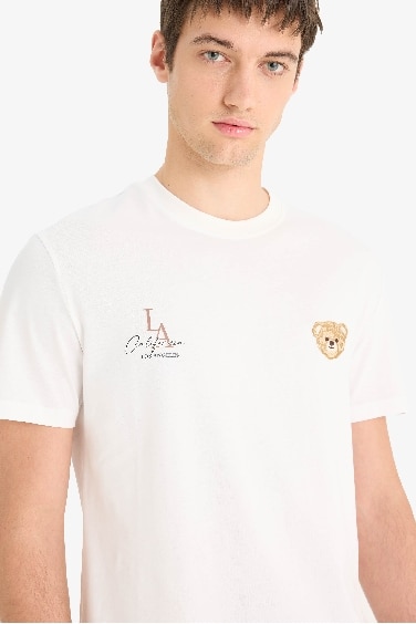 تيشيرت نص ردن قطن مطبوع قصة عادية بياخة مستديرة