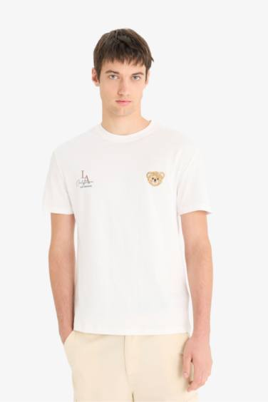 تيشيرت نص ردن قطن مطبوع قصة عادية بياخة مستديرة