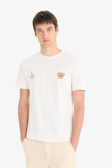 تيشيرت نص ردن قطن مطبوع قصة عادية بياخة مستديرة