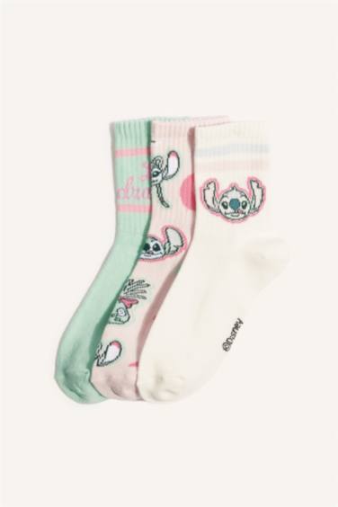 Kız Çocuk Disney Lilo & Stitch 3'lü Pamuklu Uzun Çorap