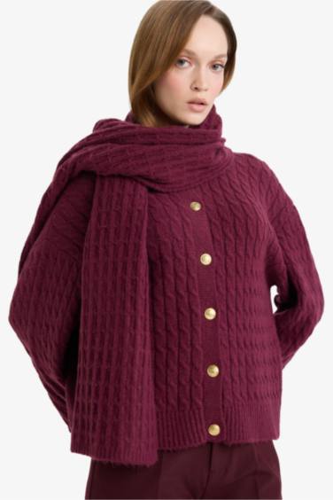 Relaxed Fit Round Neck Knit Cardigan