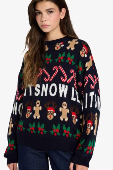 بلوز تريكو قصة عادية بياخة مستديرة وطبعة كريسماس