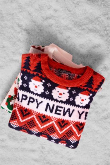 Regular Fit Crew Neck Color Block Christmas Pullover