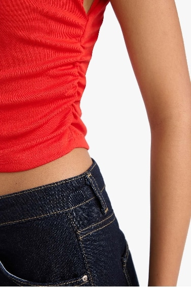 Slim Fit Dar Kesim Bisiklet Yaka Büzgülü Ribana Atlet