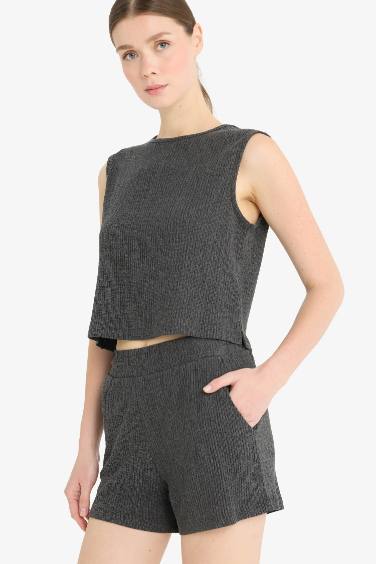 Boxy Fit Crew Neck Crepe Tank Top