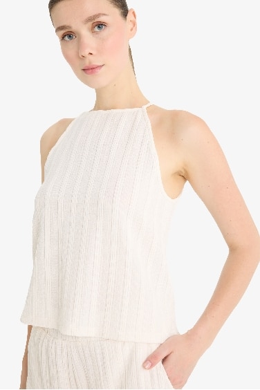 Regular Fit Crew Neck Crepe Blouse