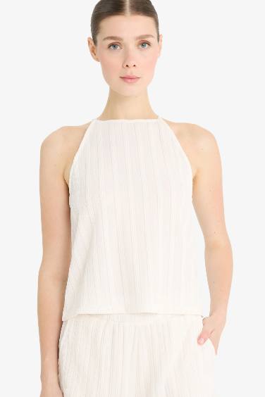 Regular Fit Crew Neck Crepe Blouse