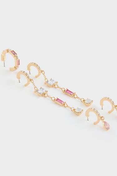 DCEY x DeFacto Kadın 3'lü Pembe Taşlı Gold Küpe