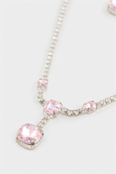 DCEY x DeFacto Kadın Pembe Taşlı Kolye Küpe Seti