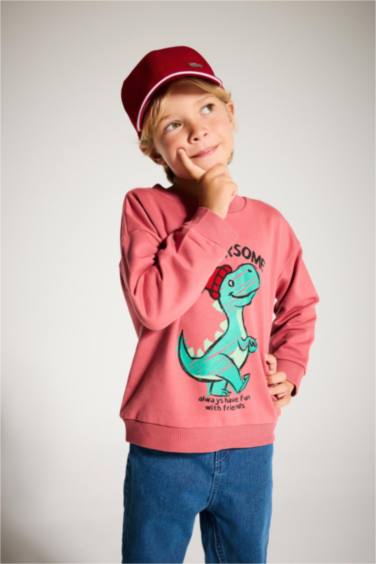 Sweatshirt imprimé dinosaure à col rond pour bébé garçon