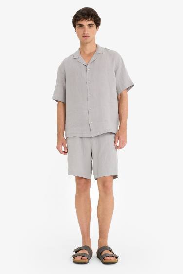 Linen Relax Fit Open Neck Short Sleeve Shirt