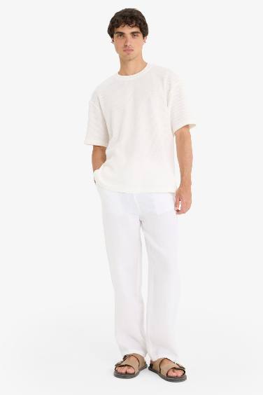 %100 Keten Relax Fit Üç Cepli Geniş Paça Pantolon