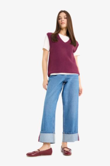 Regular Fit V Yaka Basic Düz Triko Süveter