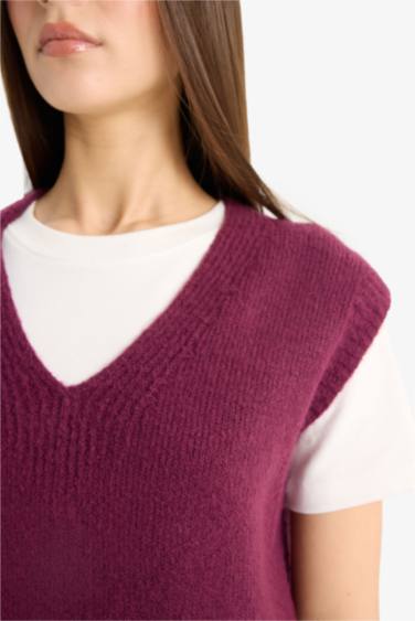 Regular Fit V Yaka Basic Düz Triko Süveter