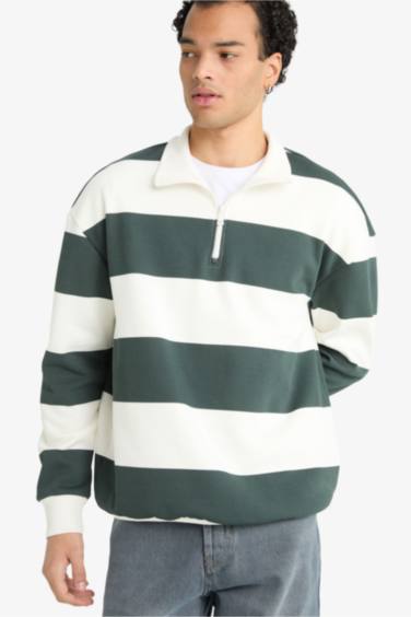 Boxy Fit Striped Long Sleeve Sweatshirt