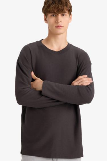 Boxy Fit Rahat Kesim Bisiklet Yaka Yumuşak Kumaş Basic Düz Sweatshirt
