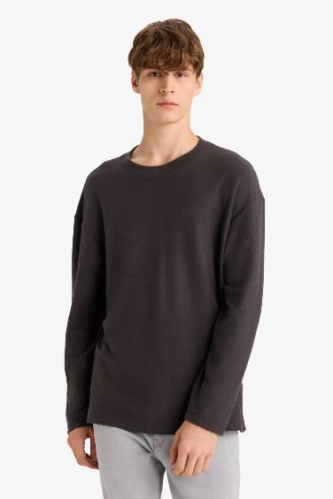 Boxy Fit Rahat Kesim Bisiklet Yaka Yumuşak Kumaş Basic Düz Sweatshirt