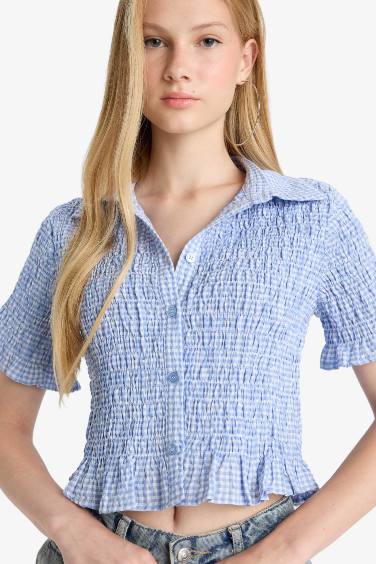 Fitted Textured Short Sleeve Shirt