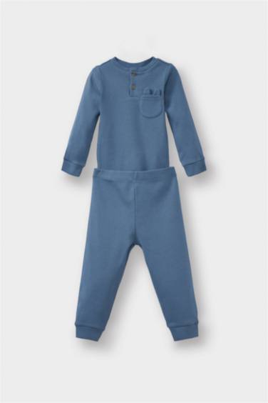 Erkek Bebek 2'li Takım Fitilli Kaşkorse Uzun Kollu Tişört Eşofman Altı