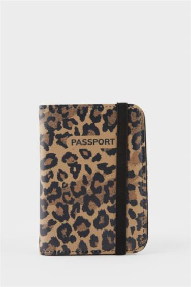 Kadın Leopar Desenli Suni Deri Pasaportluk ve Valiz İsimliği Set