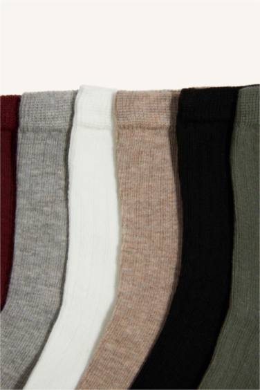 شرابات اولادي طويلة قطن ملونة - 7 قطع