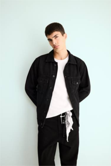 Regular Fit Düğmeli Cepli Denim Ceket