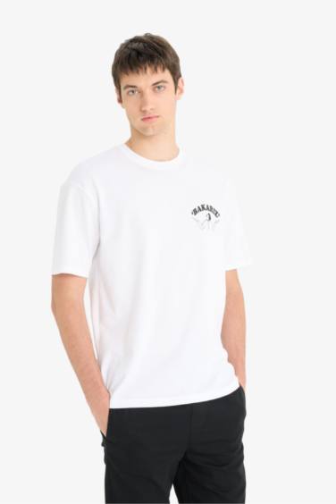 Boxy Fit Crew Neck Back Printed Cotton T-Shirt